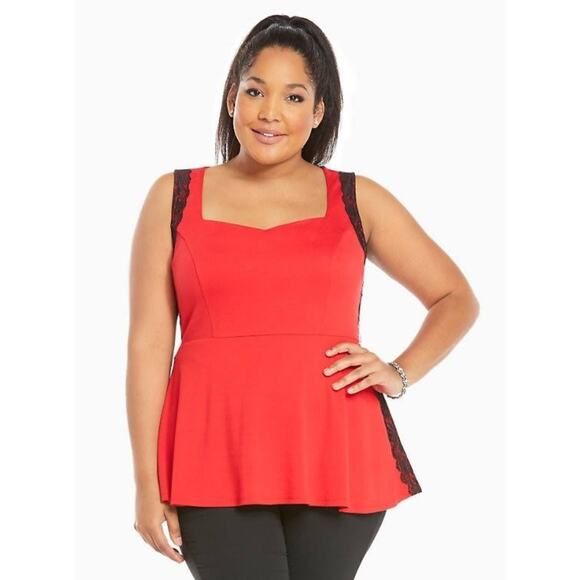 Torrid Side Lace Peplum Tank Top Size 2x RED with BLACK LACE - Picture 4 of 13